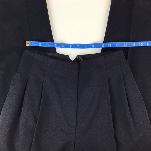 Vintage 80’s Norma Kamali Super High Waist Navy Wool Double Pleat Pants | 8 - Picture 3 of 11